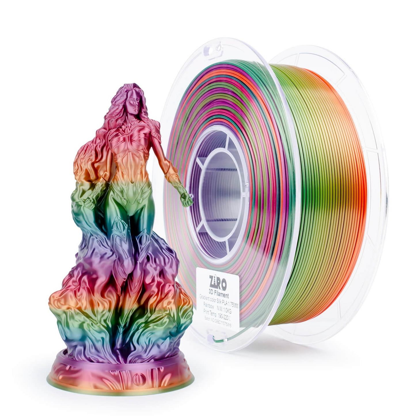 ZIRO Fast Gradient Silk PLA – Rainbow (1.75mm, 1kg)