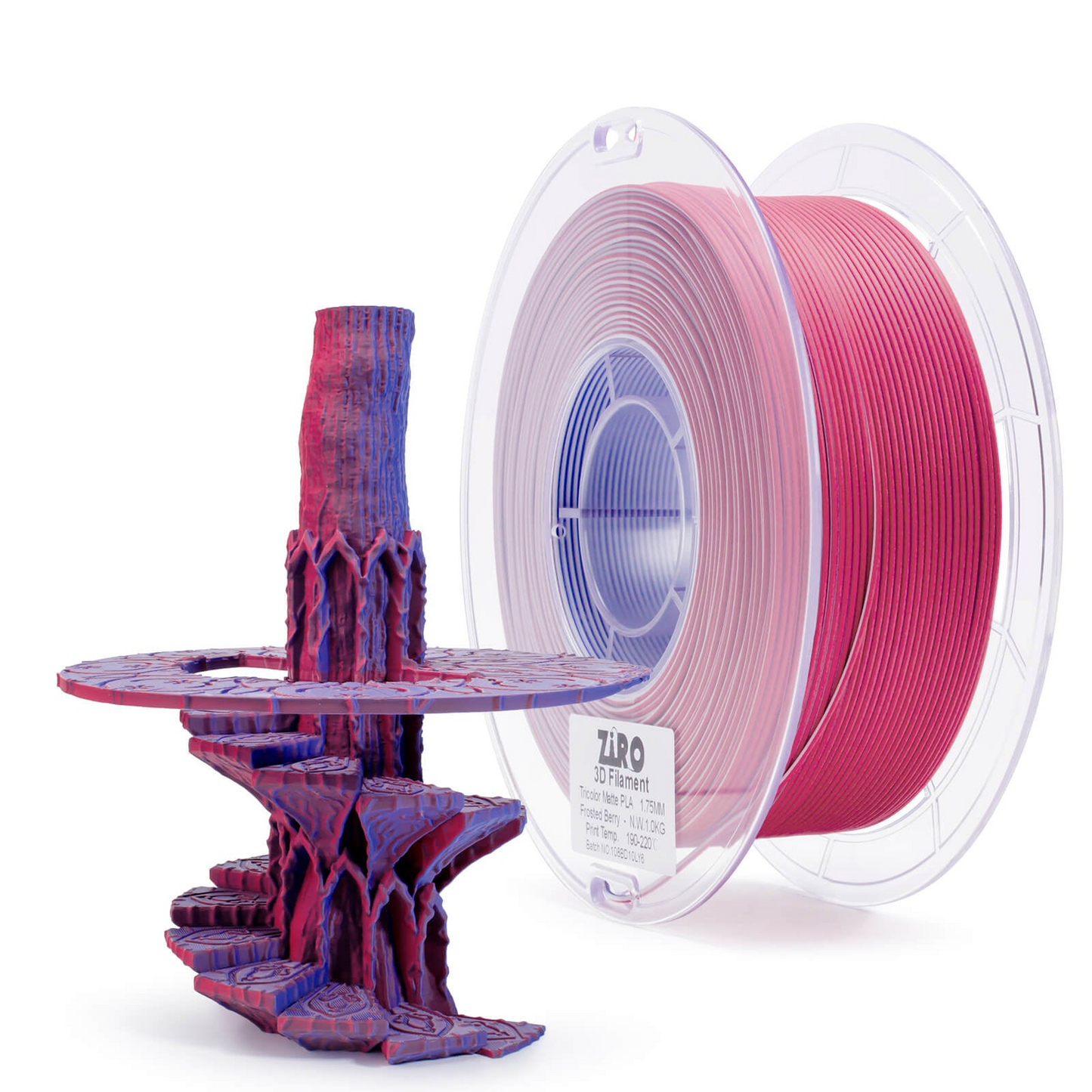 ZIRO Tri-Color Matte PLA Filament – 1.75mm, Frosted Berry, 1kg