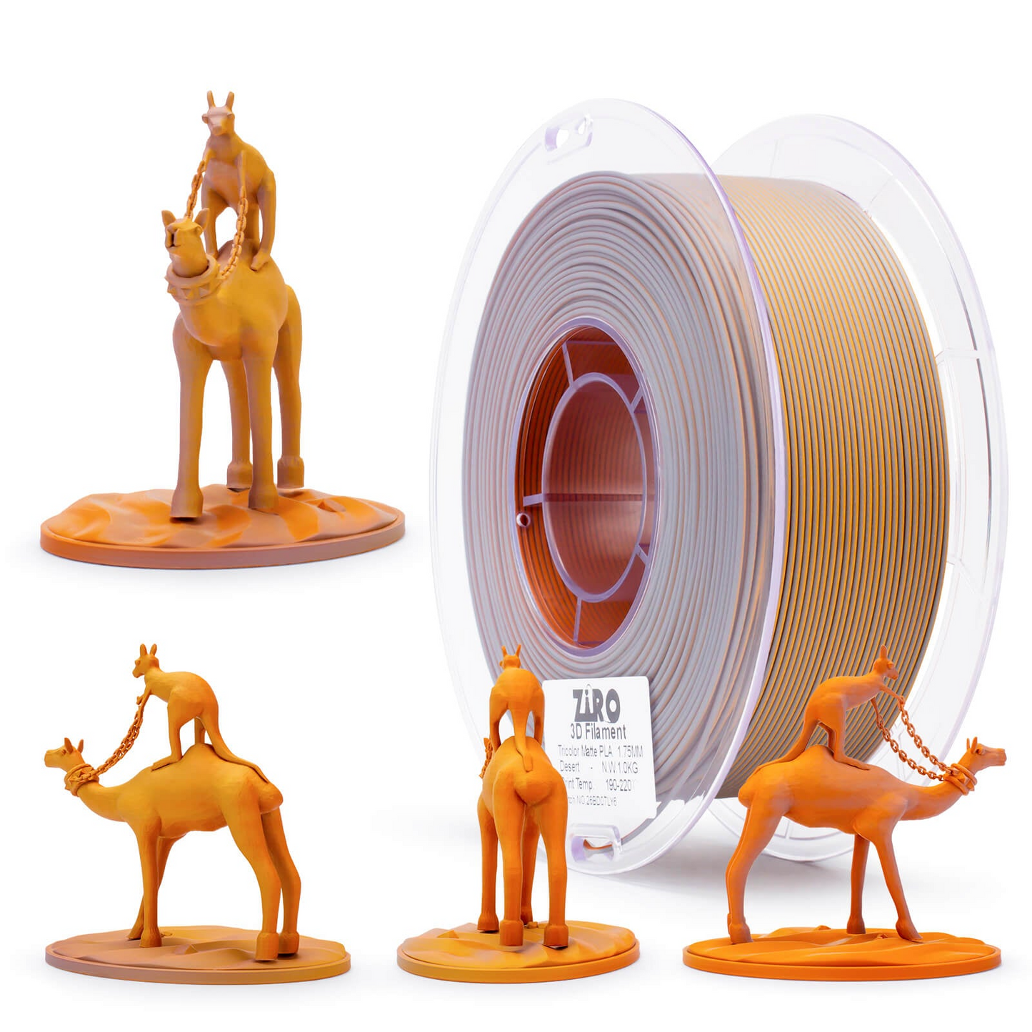 ZIRO Tri-Color Matte PLA Filament – 1.75mm, Desert, 1kg