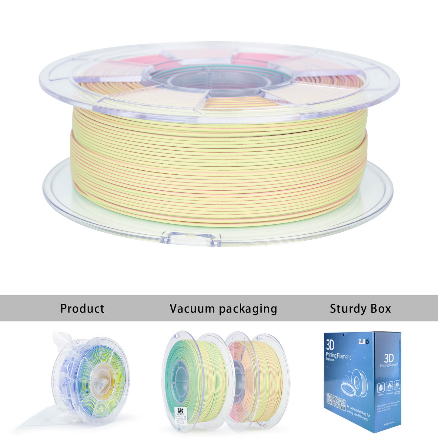 ZIRO Tri-Color Matte PLA Filament β 1.75mm, Colorful Mist, 1kg