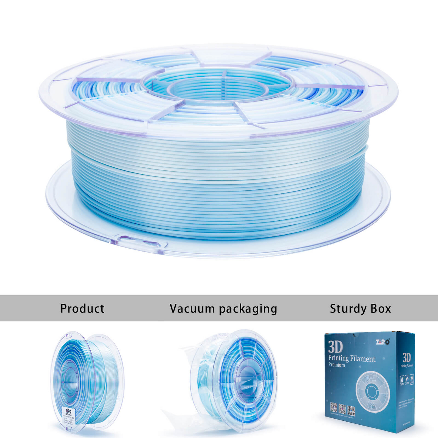 ZIRO Fast Gradient Silk PLA – Ice Blue (1.75mm, 1kg)