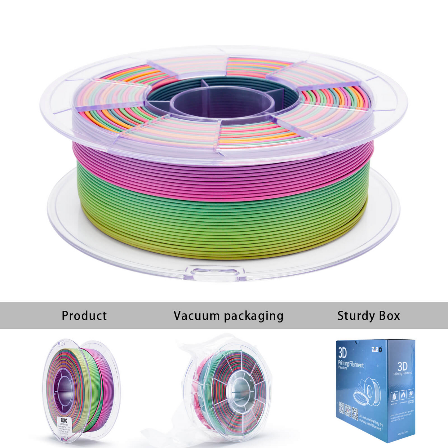 ZIRO Fast Gradient Matte PLA – Rainbow Blaze (1.75mm, 1kg)
