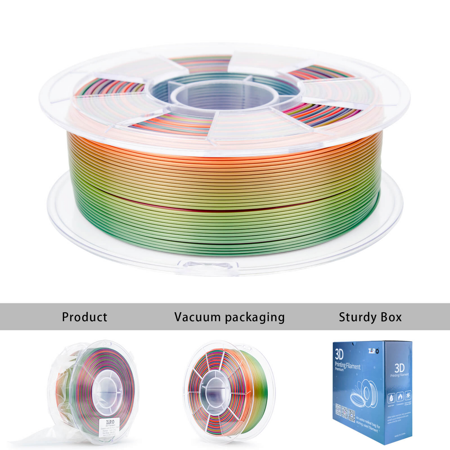 ZIRO Fast Gradient Silk PLA – Rainbow (1.75mm, 1kg)