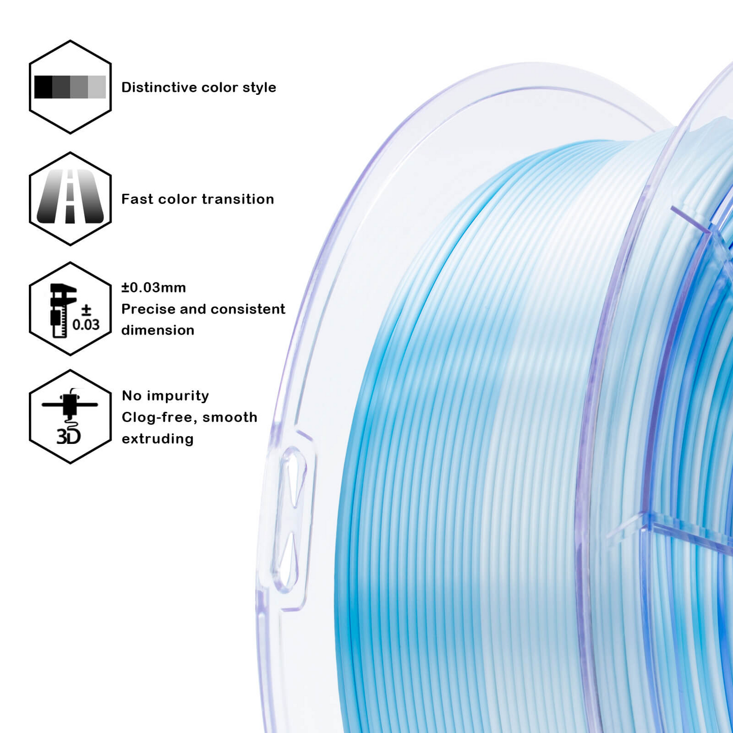 ZIRO Fast Gradient Silk PLA – Ice Blue (1.75mm, 1kg)