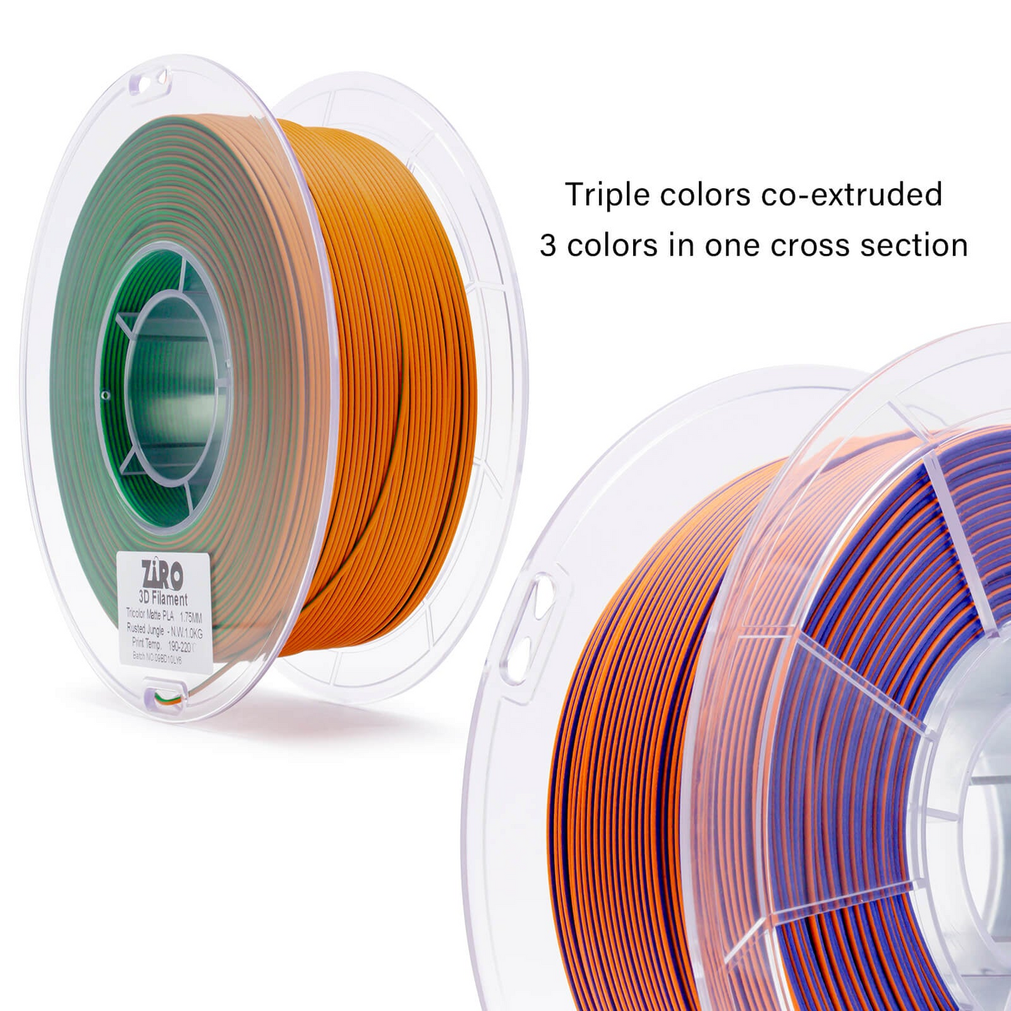ZIRO Tri-Color Matte PLA Filament – 1.75mm, Rusted Jungle, 1kg