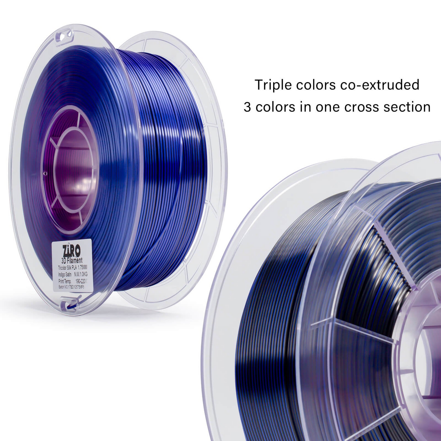 ZIRO Tri-Color Silk PLA Filament - 1.75mm, Indigo Satin, 1kg