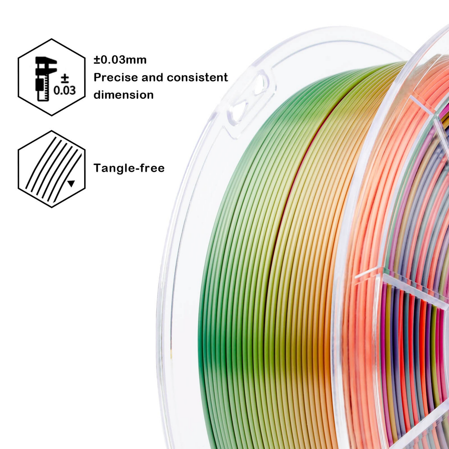ZIRO Fast Gradient Silk PLA – Rainbow (1.75mm, 1kg)