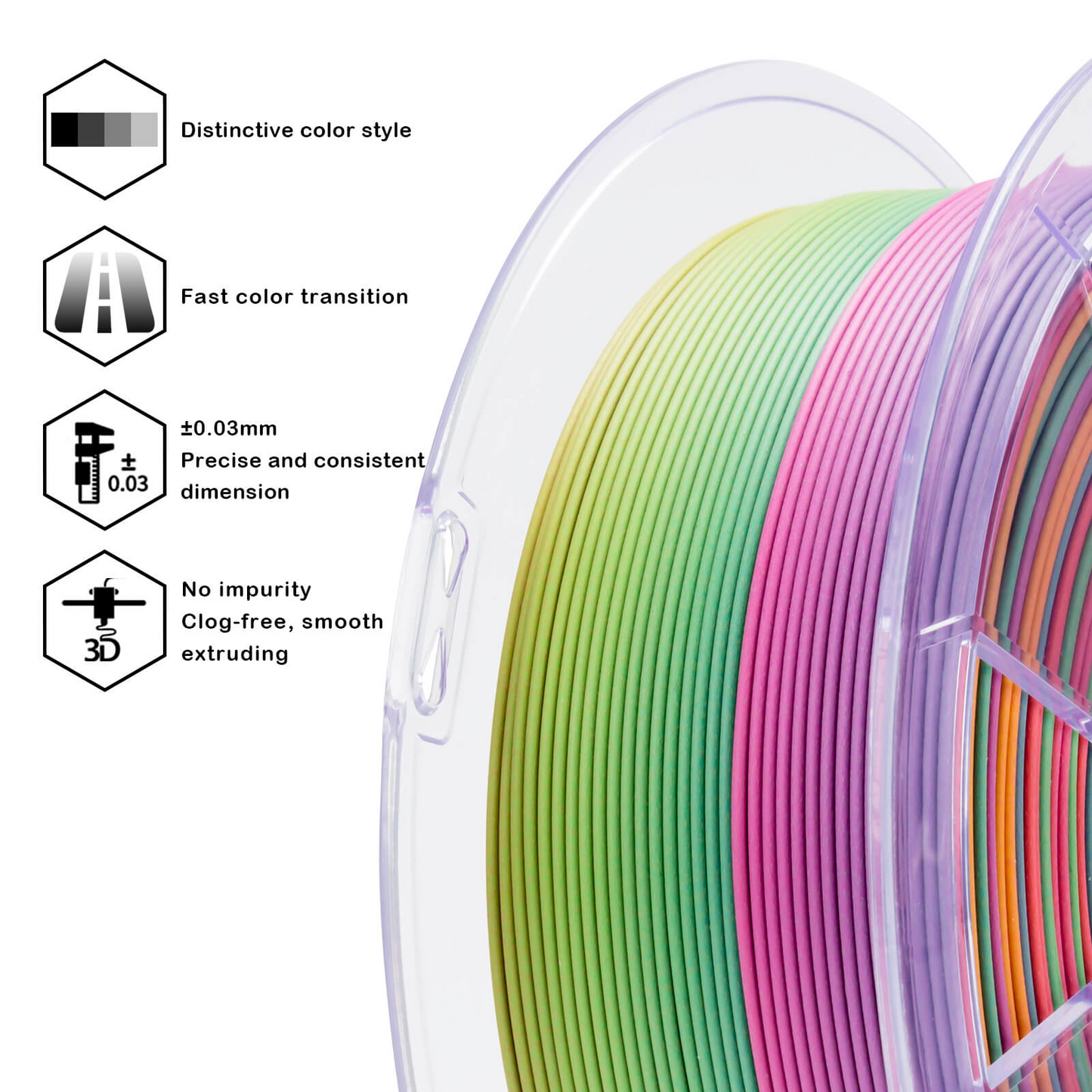 ZIRO Fast Gradient Matte PLA – Rainbow Blaze (1.75mm, 1kg)