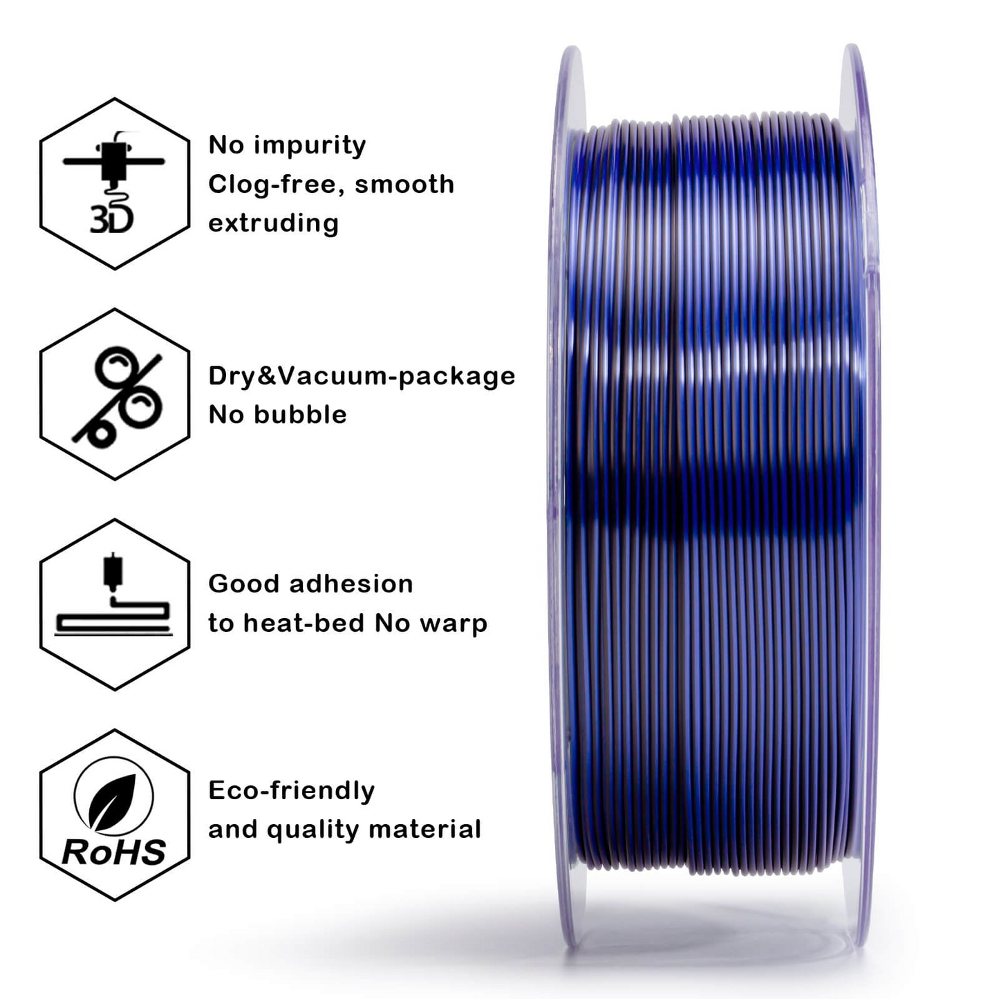 ZIRO Tri-Color Silk PLA Filament - 1.75mm, Indigo Satin, 1kg