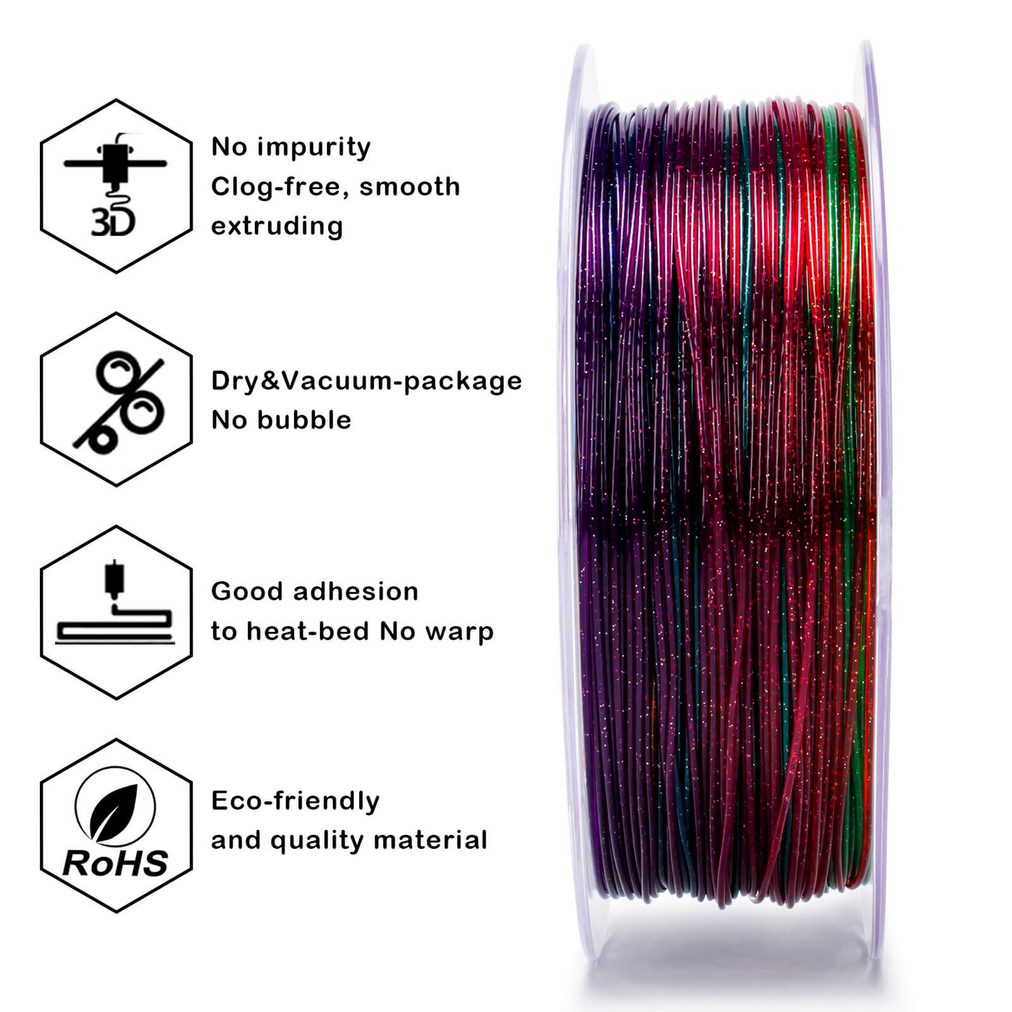 ZIRO Fast Gradient Twinkling Translucent PLA – Chromatic Glitter (1.75mm, 1kg)