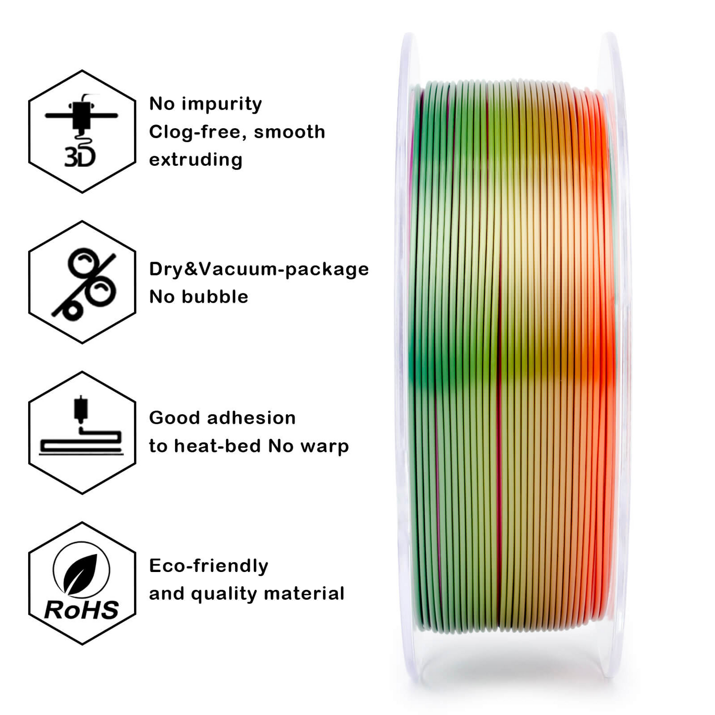 ZIRO Fast Gradient Silk PLA – Rainbow (1.75mm, 1kg)