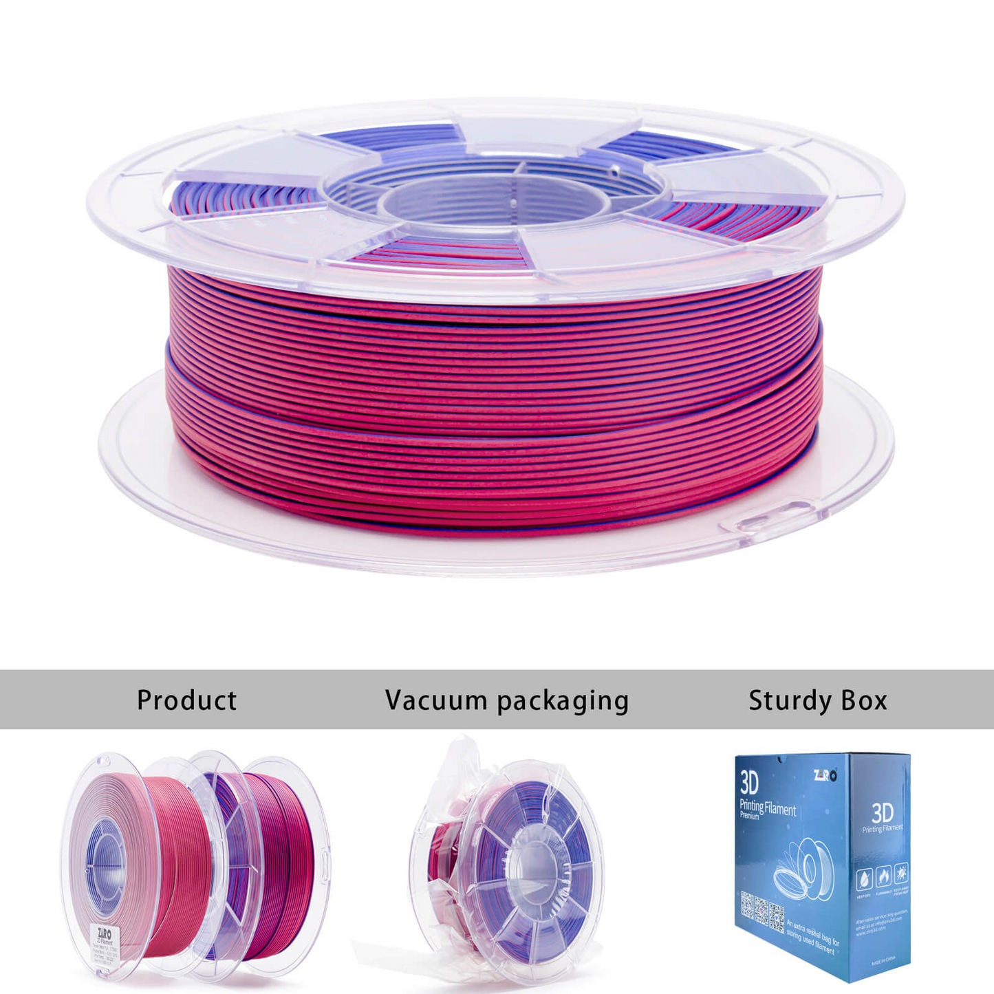 ZIRO Tri-Color Matte PLA Filament – 1.75mm, Frosted Berry, 1kg