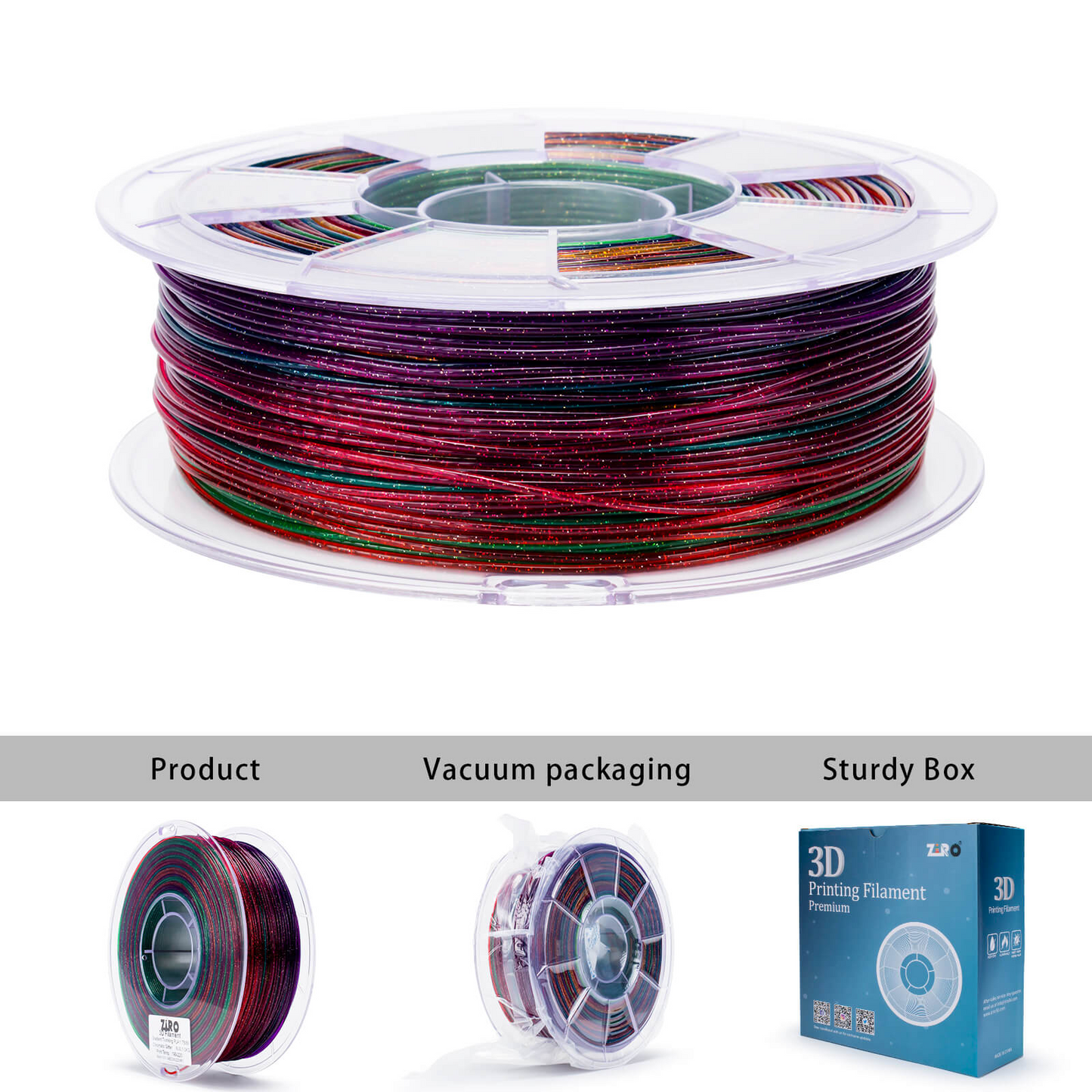 ZIRO Fast Gradient Twinkling Translucent PLA – Chromatic Glitter (1.75mm, 1kg)