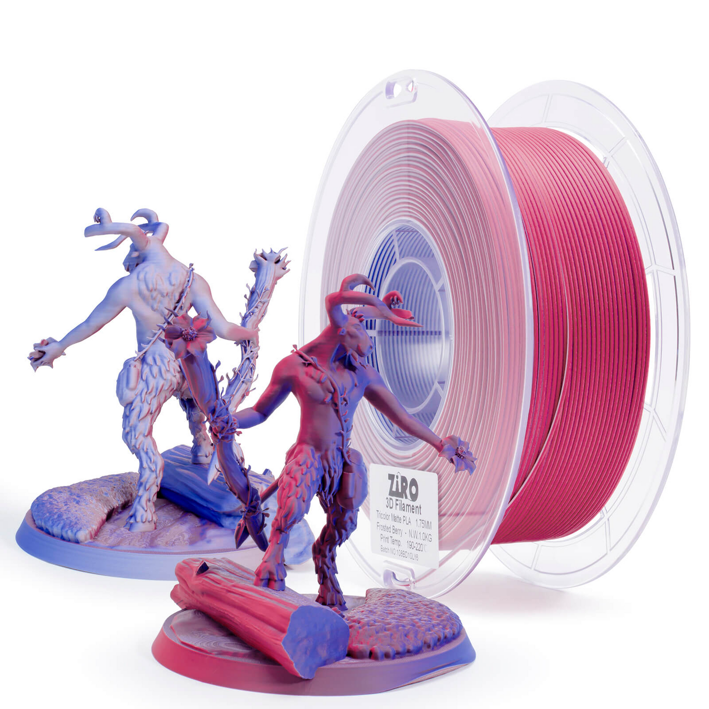 ZIRO Tri-Color Matte PLA Filament – 1.75mm, Frosted Berry, 1kg