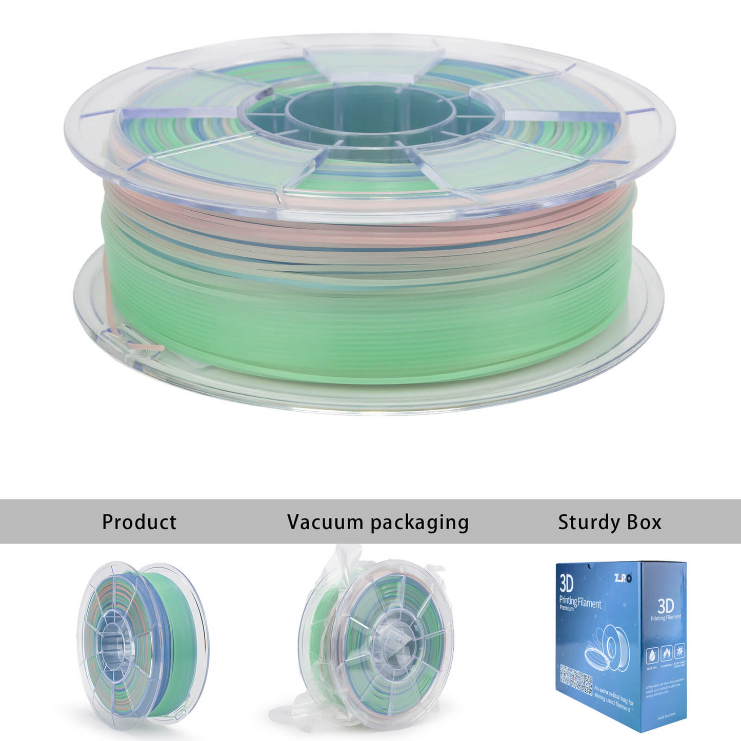 ZIRO Rainbow Glow-in-the-Dark PLA Filament – 1.75mm, 1kg