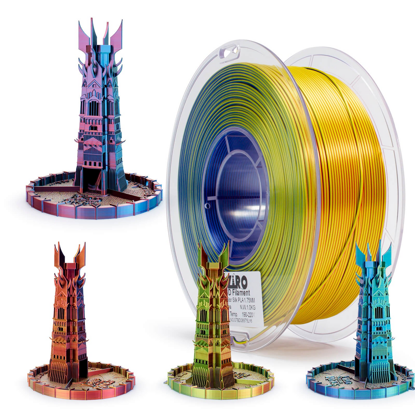 ZIRO Tri-Color Silk PLA Filament – 1.75mm, Aurora, 1kg