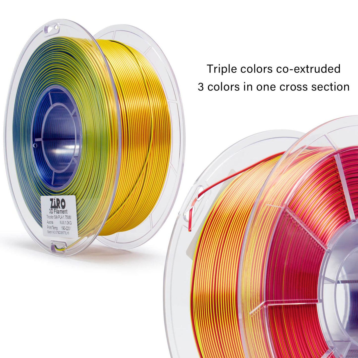 ZIRO Tri-Color Silk PLA Filament – 1.75mm, Aurora, 1kg