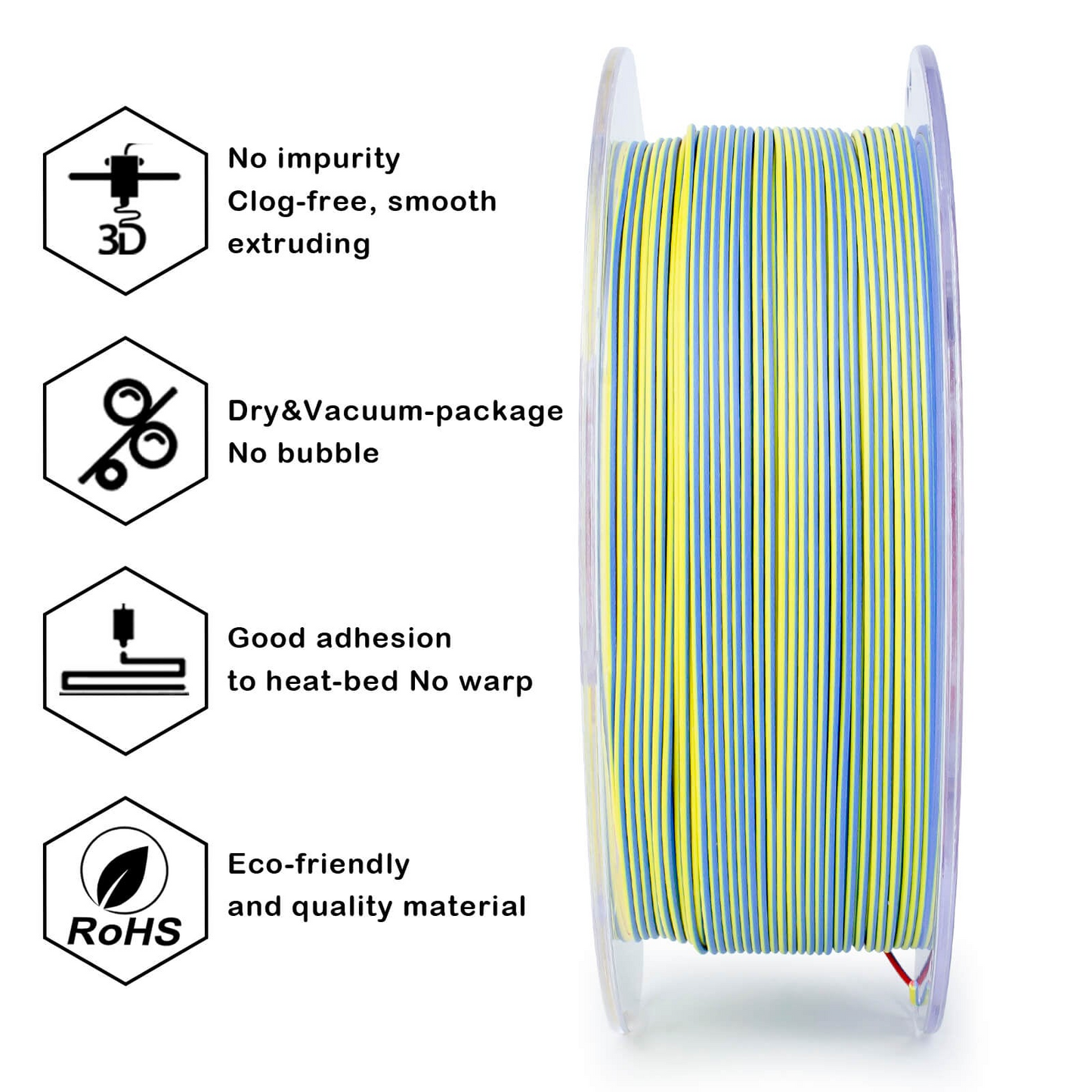 ZIRO Tri-Color Matte PLA Filament – 1.75mm, Neon, 1kg