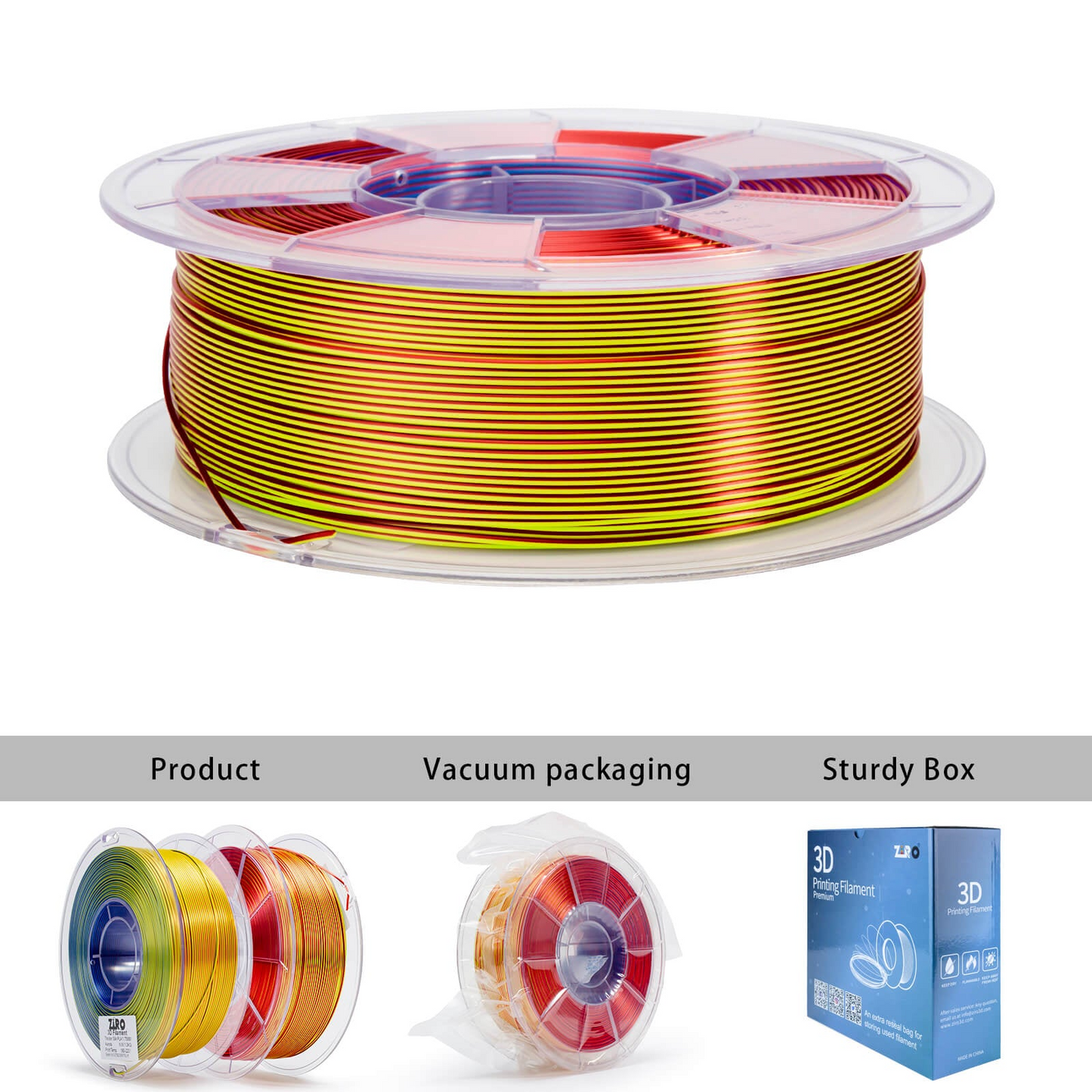 ZIRO Tri-Color Silk PLA Filament – 1.75mm, Aurora, 1kg