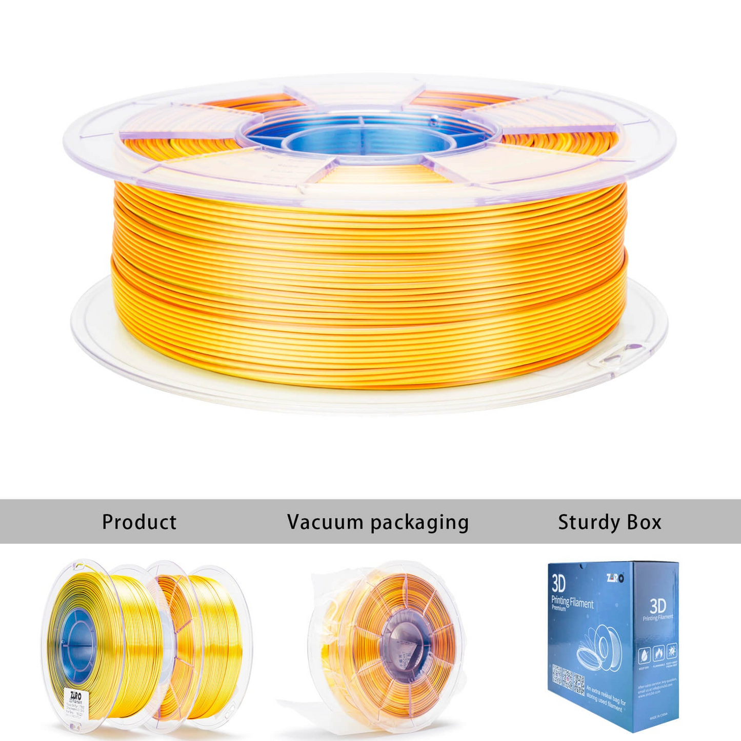 ZIRO Tri-Color Silk PLA Filament – 1.75mm, Citrus Breeze, 1kg